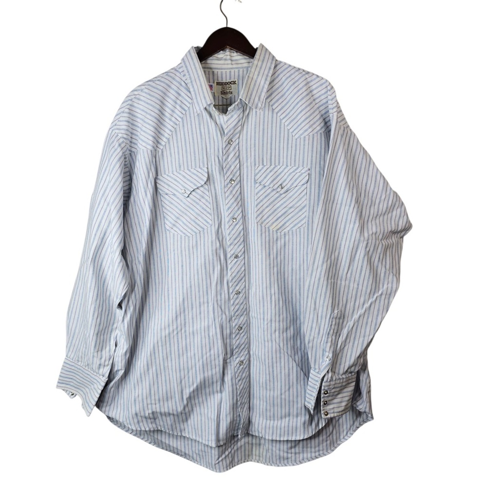 Vintage Ruddock Western Pearl Snap Shirt 5XL Blue Stripe Long Sleeve Cowboy Yoke - Picture 2 of 5